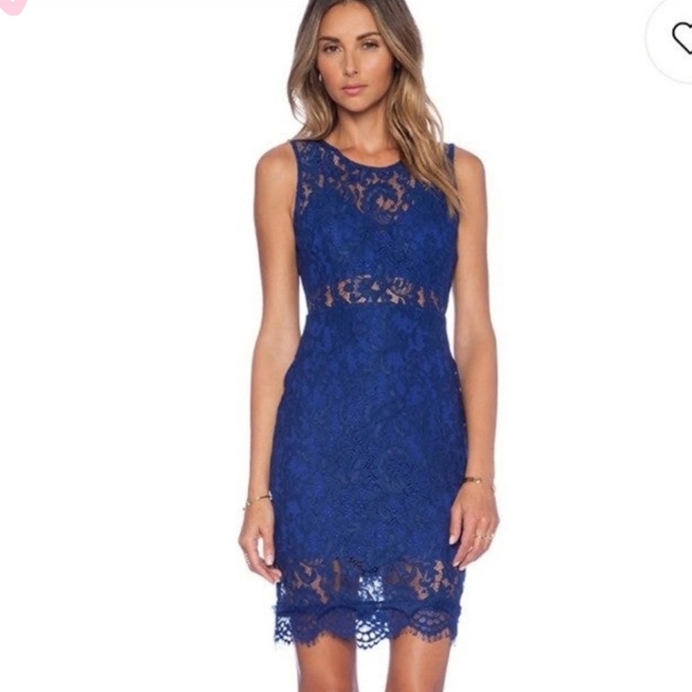 NWOT NBD X Revolve Blue Lace Panel Bodycon Dress